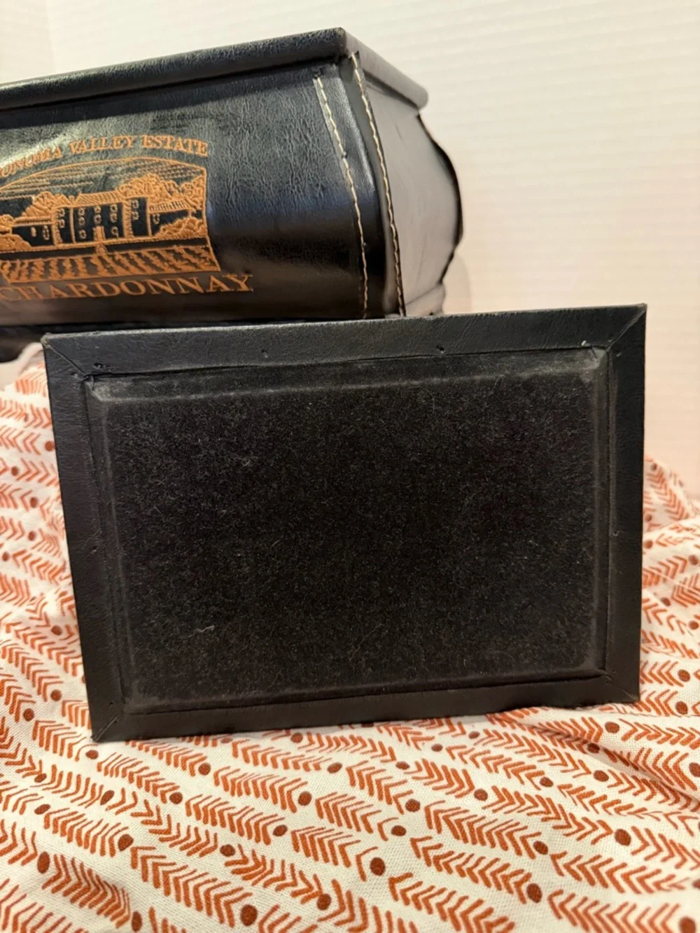 Sonoma Valley Estate Black Leather Decorative Box with Gold Print